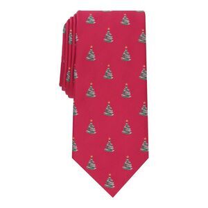 CLUBROOM Mens Red Graphic Holiday Tree Slim Neck Tie